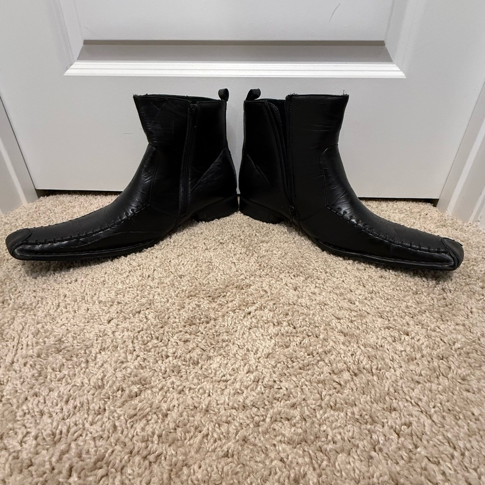 Black Leather Delli Aldo Western Ankle Boots - Picture 3 of 8